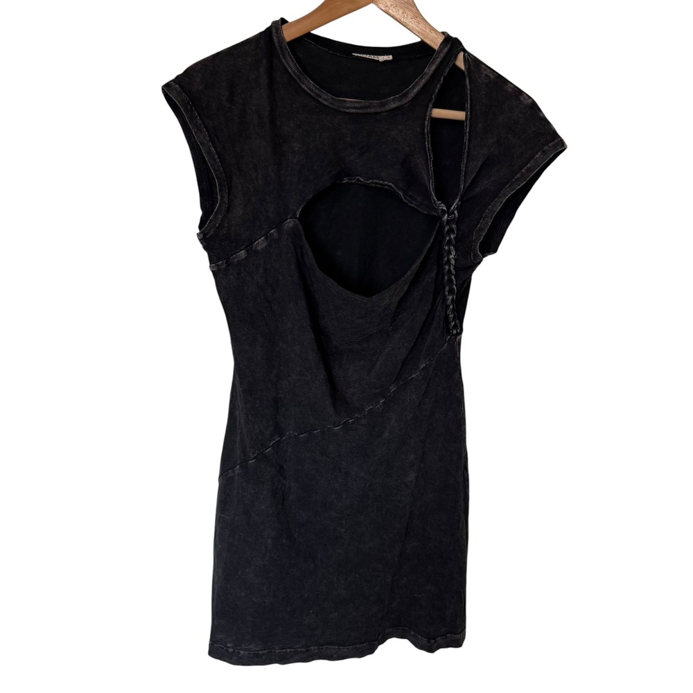 NOAM Mini Dress Women Small Black Acid Wash Excellent Cutout Braided Edgy Grunge